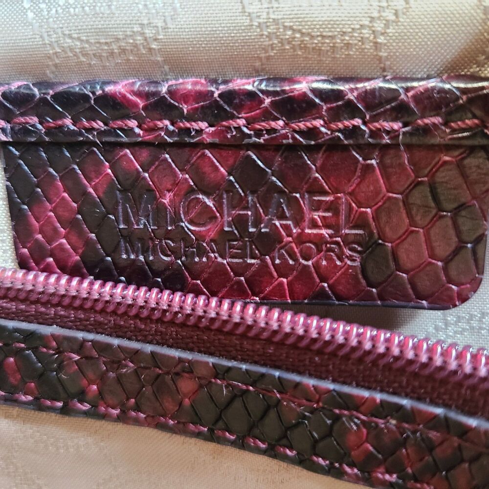 Michael Kors Burgundy Leather Python Embossed Satchel Shoulder Bag Purse Large - Picture 11 of 16